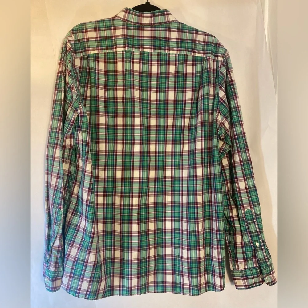 Lands End Canvas Men's Size Large Green Plaid Button Up Long‎ Sleeve Shirt